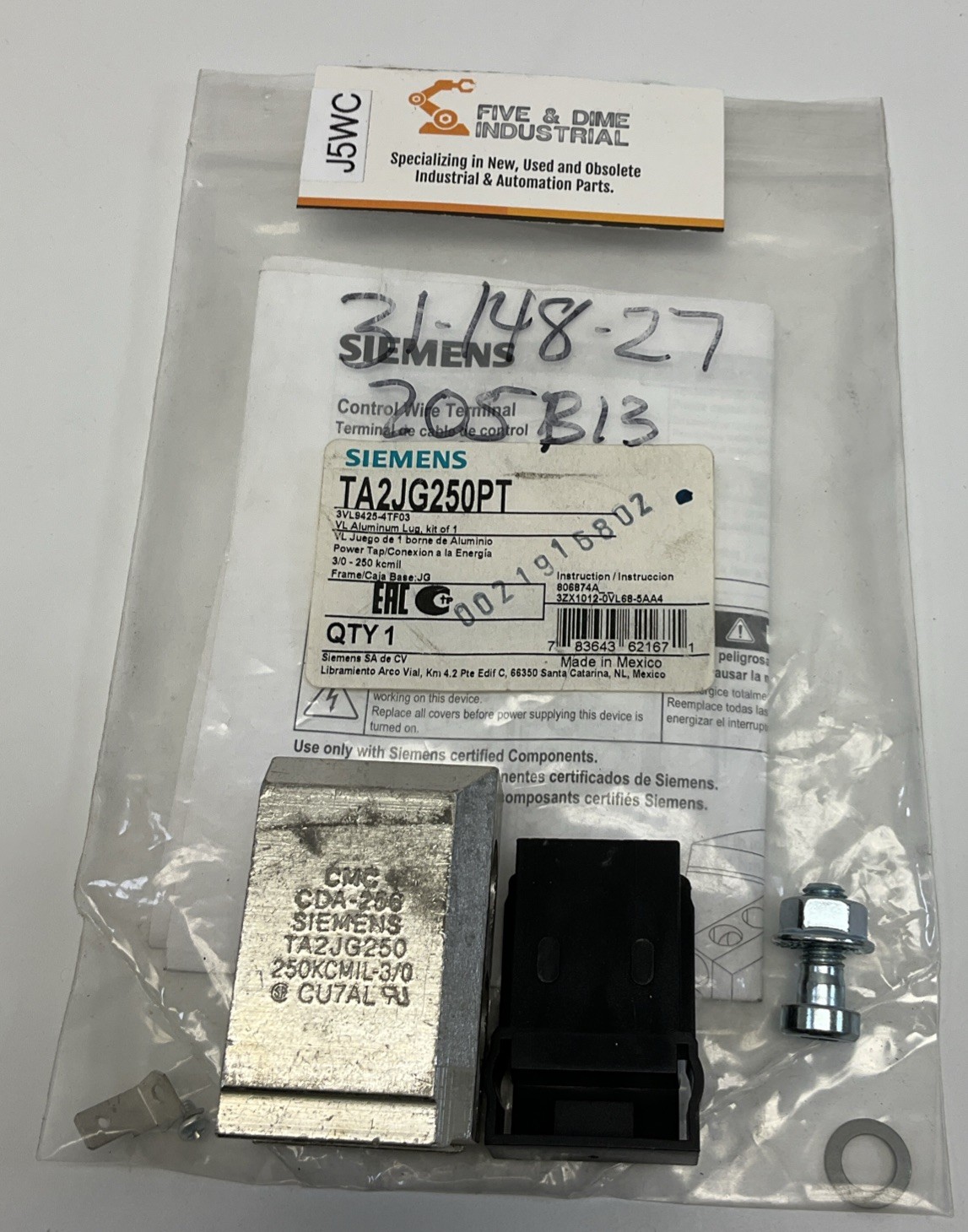 Siemens TA2JG250PT 1-Pole Aluminum Lug Kit 3/0