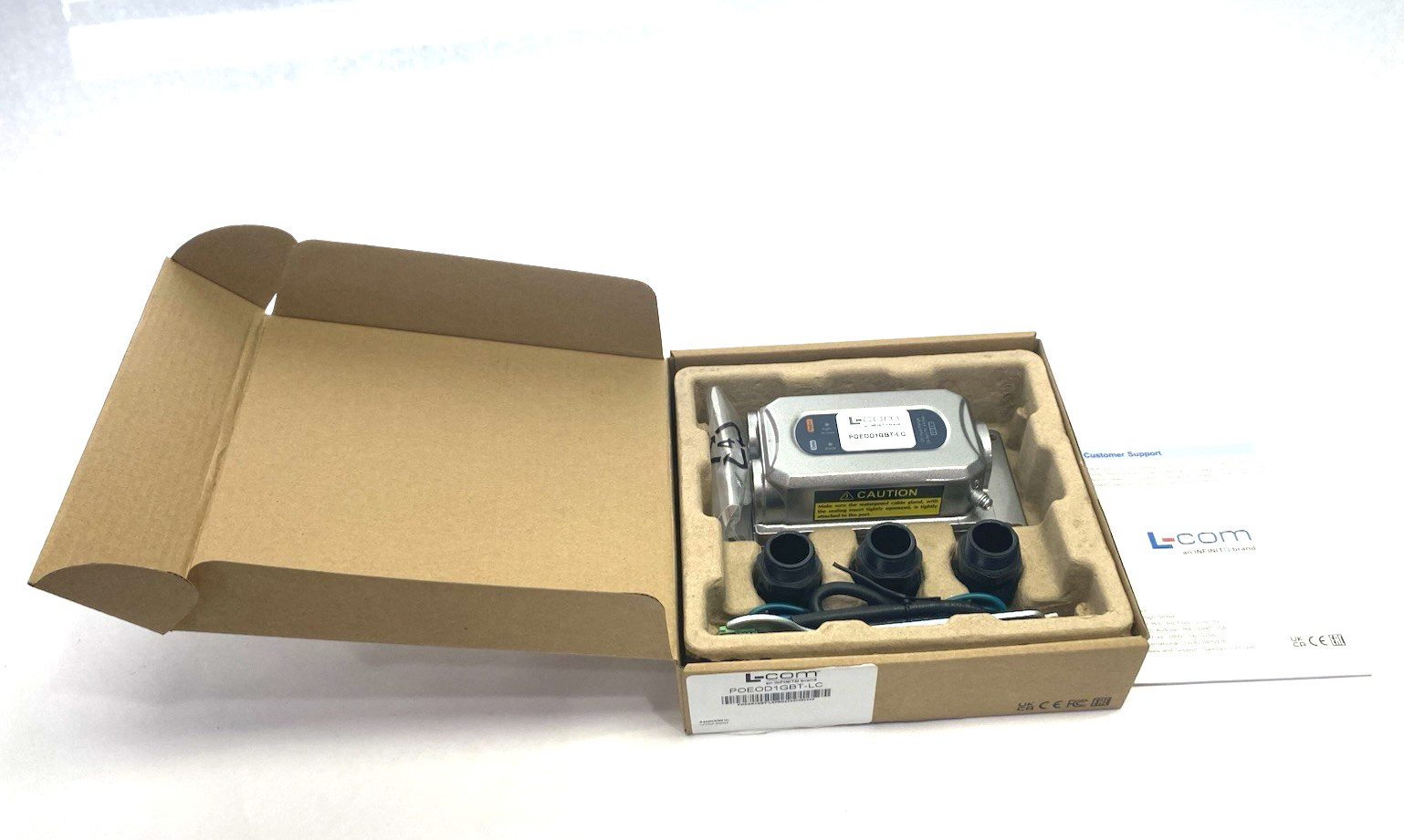 L-Com POEOD1GBT-LC PoE Injector, Metal Industrial IP67 Outdoor, Gigabit