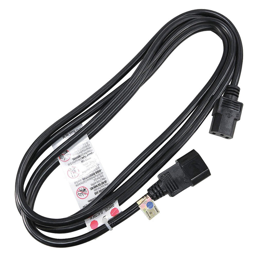 GRAINGER APPROVED 5XFR7ID Pwr Cord,IEC C14,SJT,10 ft.,Blk,10A,16/3 5XFR7