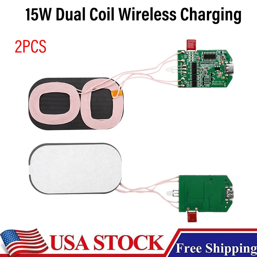 2x Dual Coil 15W Wireless Charger Transmitter Module Fast Charging Board DIY USA