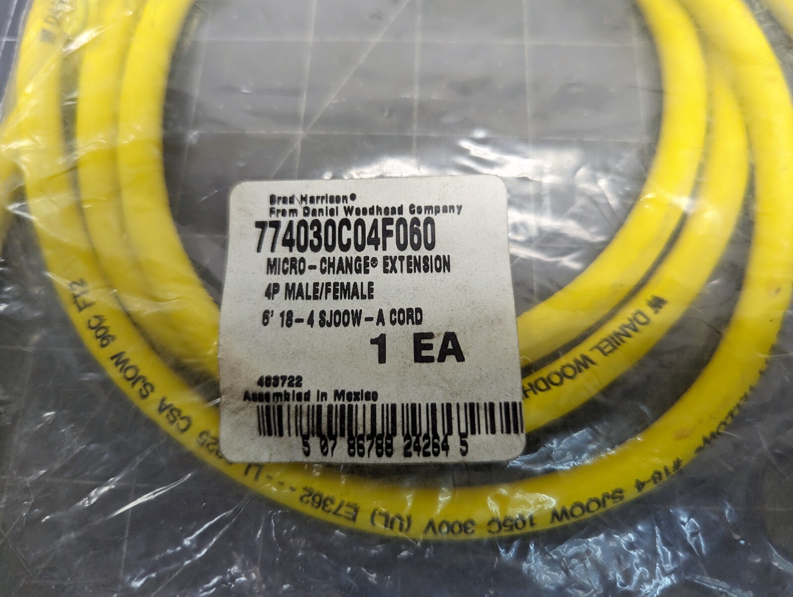 Micro Change 4P Male/Female Cord Set 6’ Foot 18/4 SJOOW MOLEX-WOODHEAD [B9B2]