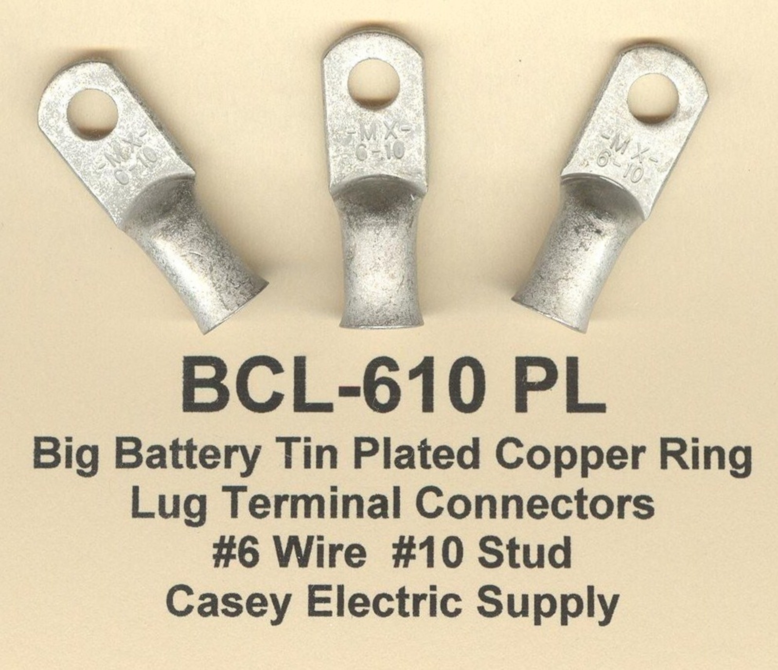 10 Big TIN PLATED Copper RING Lug Terminal Connectors #6 Wire Gauge #10 Stud