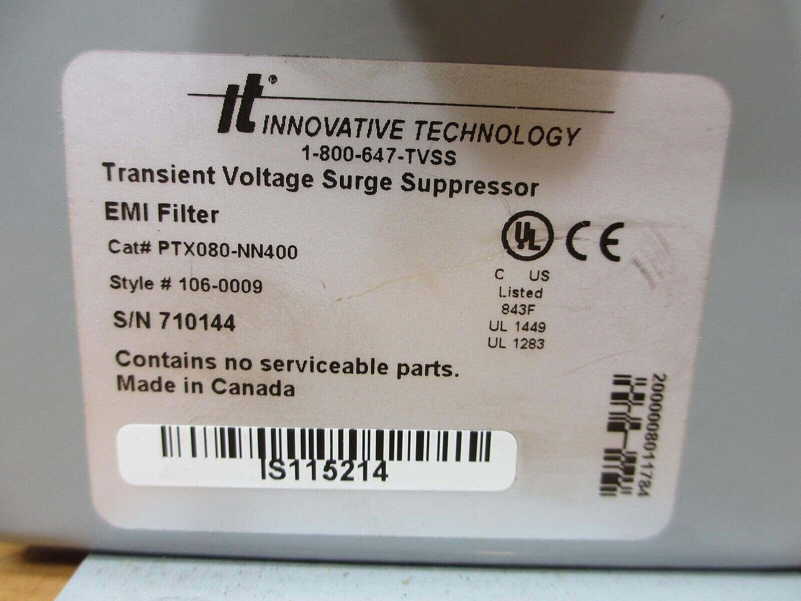 Innovative Technology PTX080-NN400 *USED* Transient Voltage Surge Suppressor