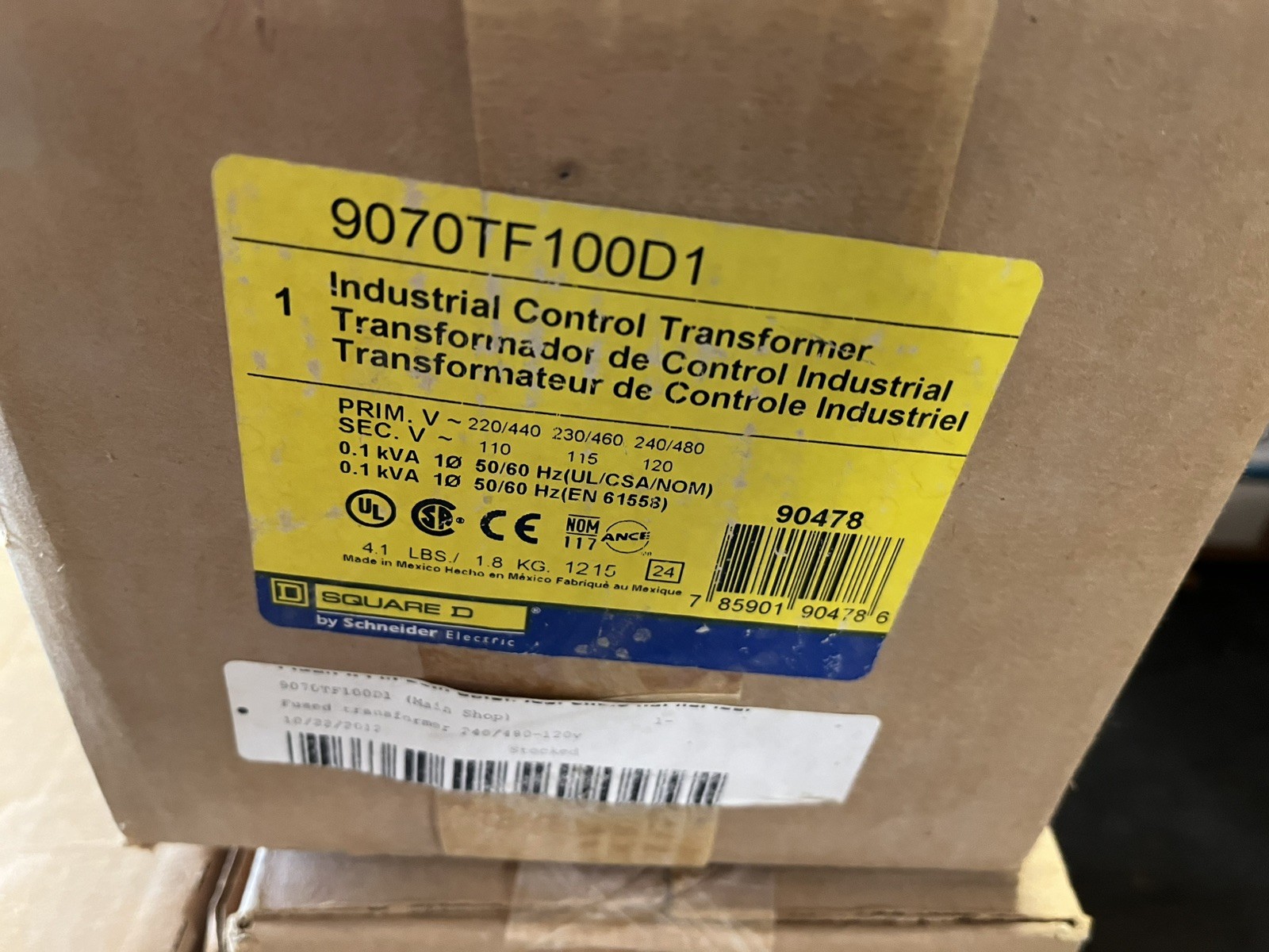 NEW SCHNEIDER ELECTRIC SQUARE D 9070TF100D1 INDUSTRIAL CONTROL TRANSFORMER