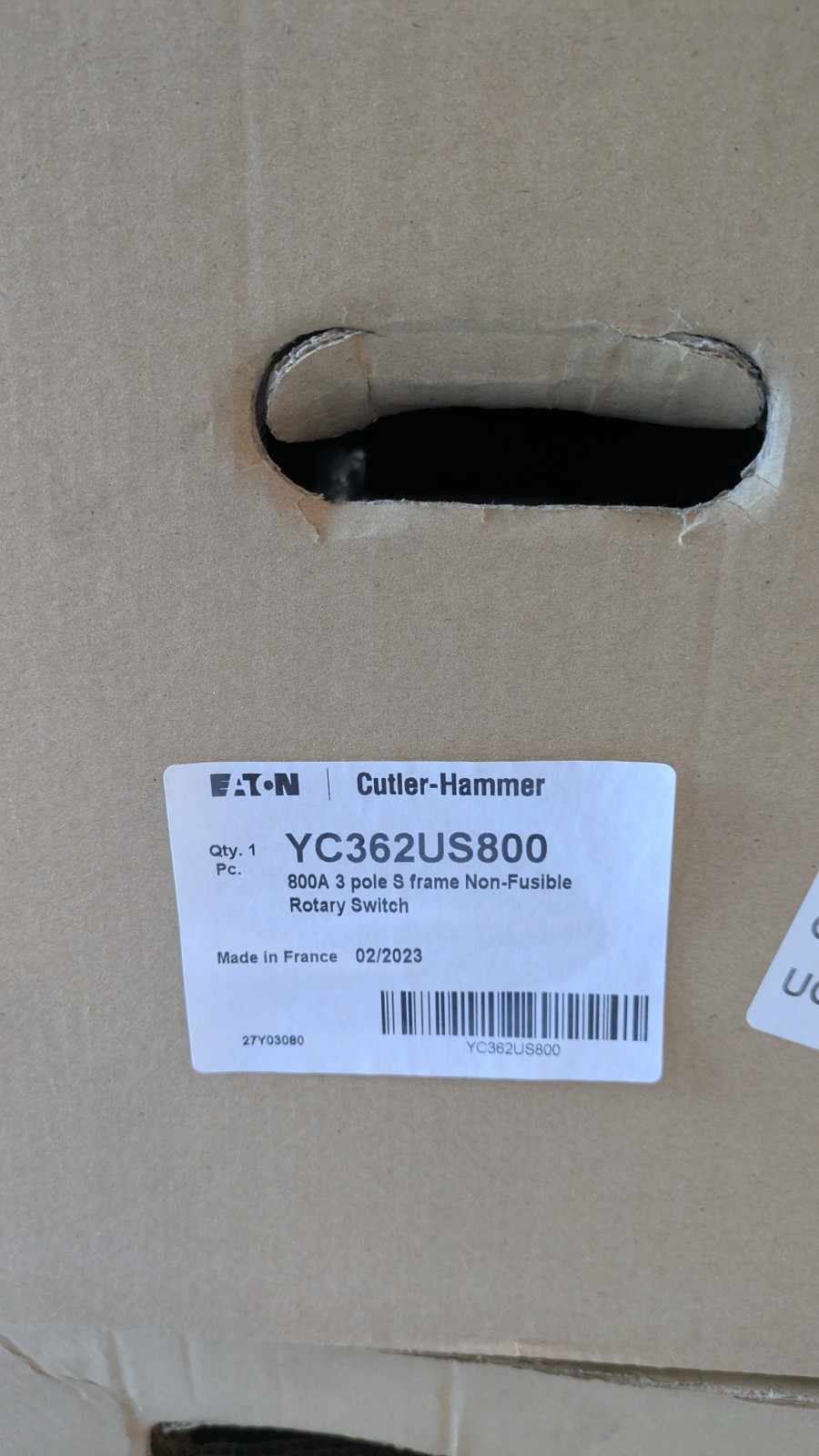 EATON Cutler-Hammer YC362US800 800A 3 pole R9G3800U NON FUSIBLE G-FRAME 800A
