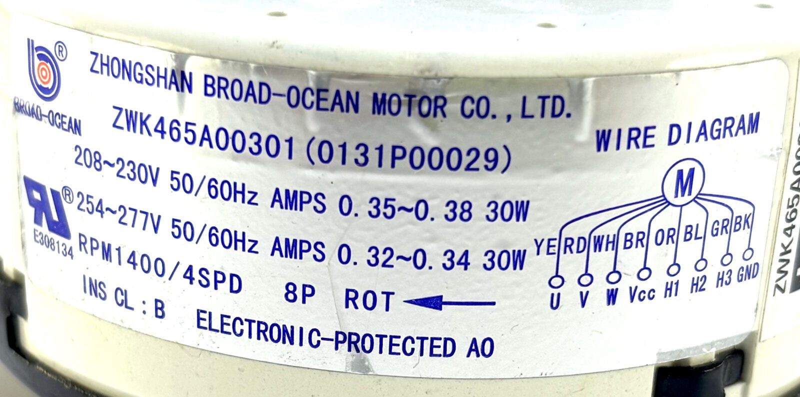Broad Ocean ZWK465A00301 OEM Fan Motor (New In Box)