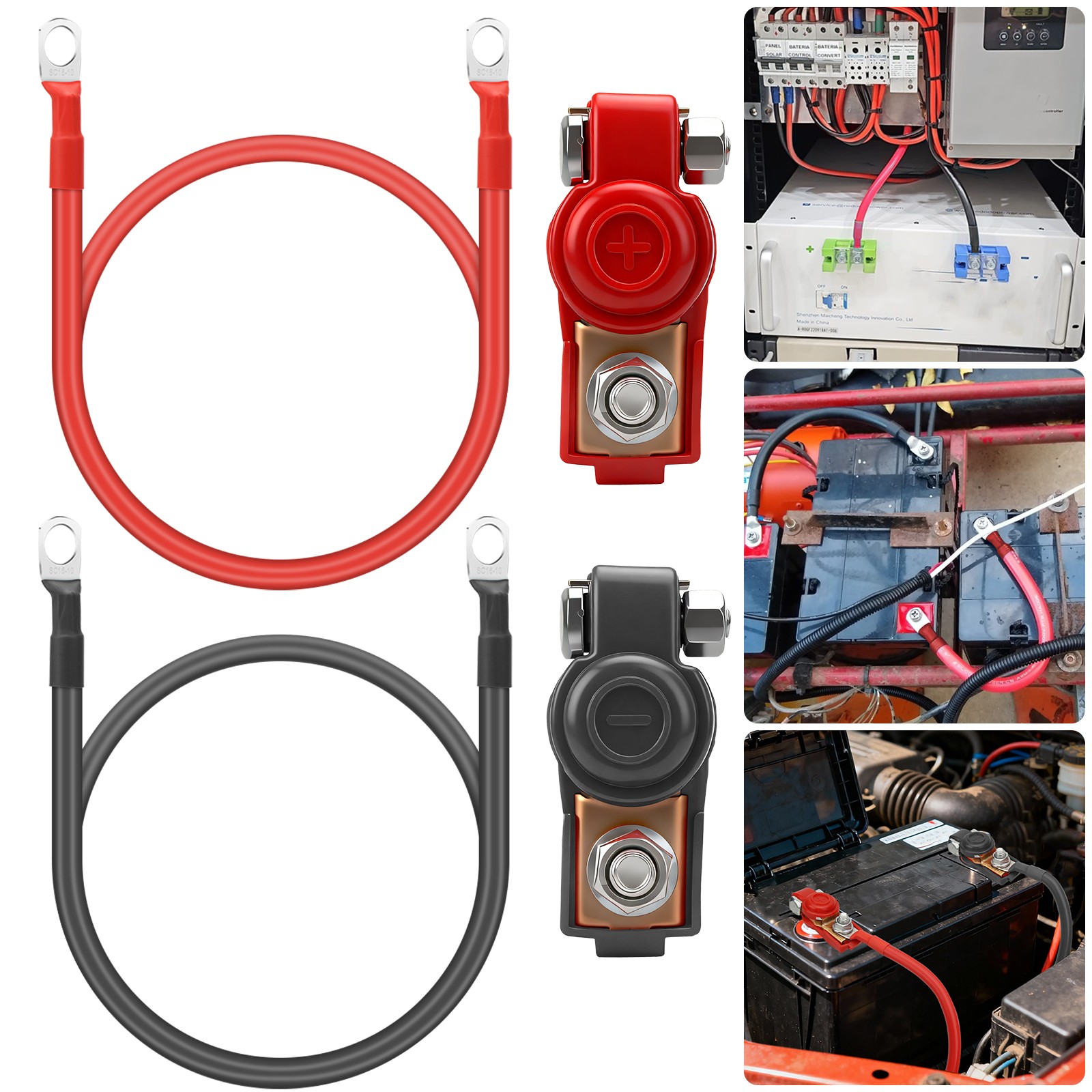 2PCS 5 AWG Gauge Battery Cable Power Wire Set w/ M8 Ring Lugs for 3/8″ Stud Car