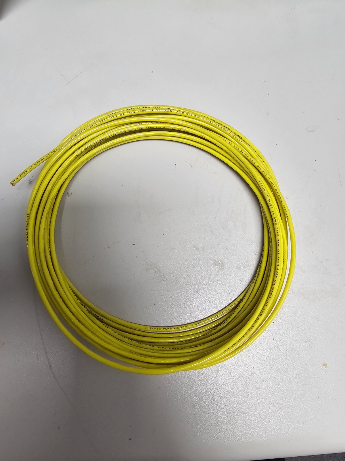 16 GAUGE TFFN TEWN WIRE YELLOW 25′ FEET 600V COPPER STRANDED GROUND WIRE