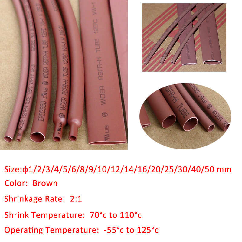 Brown Heat Shrink 2:1 Tubing Tube Sleeving Ø1~50mm Heatshrink Insulation Tube