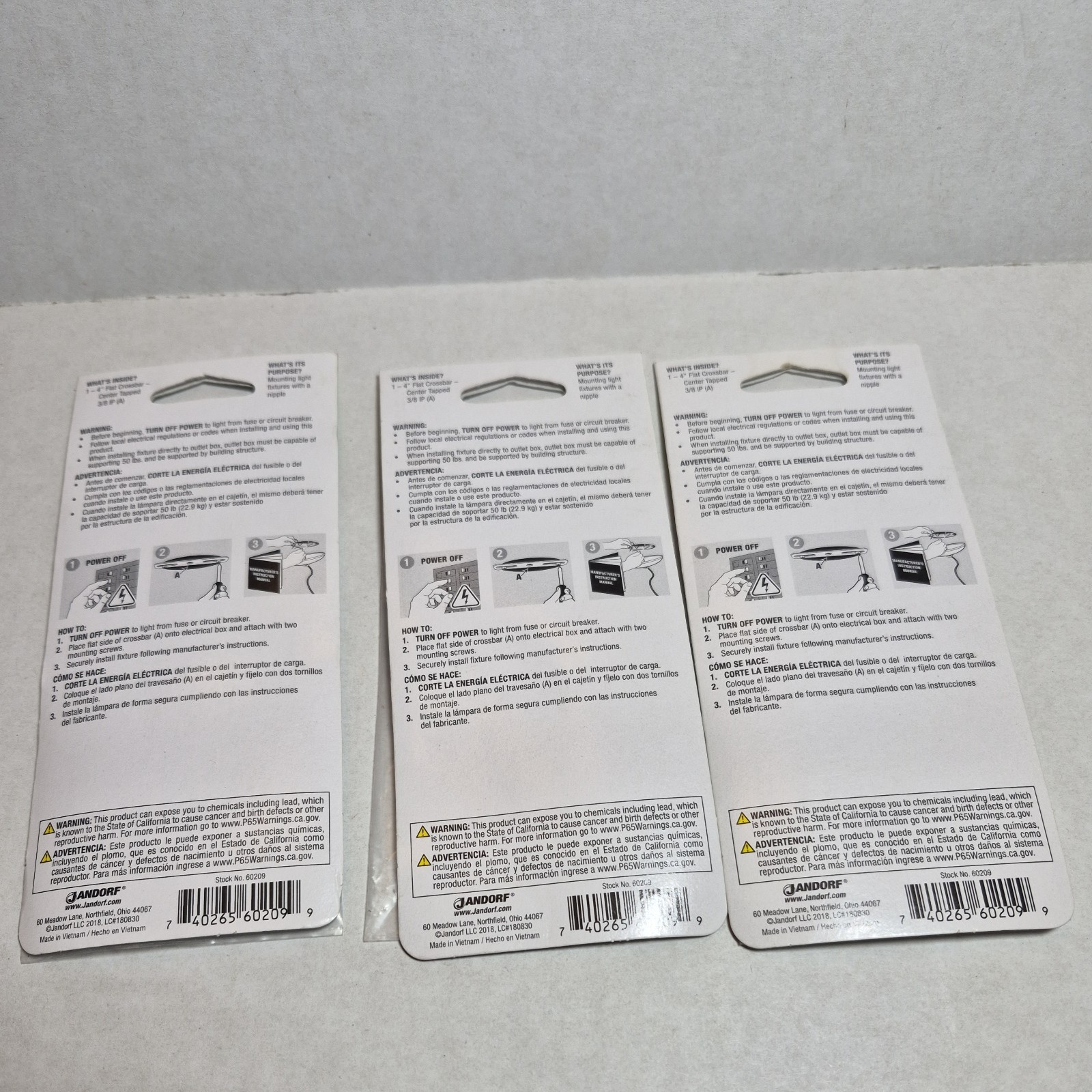 JANDORF Crossbar 4” Flat 3/8 IP #60209 LOT of 3