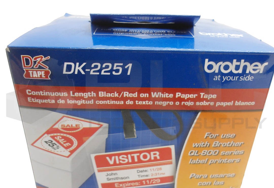 SEALED NEW BROTHER DK-2251 BLACK/RED ON WHITE PAPER TAPE 2.4″ X 50′