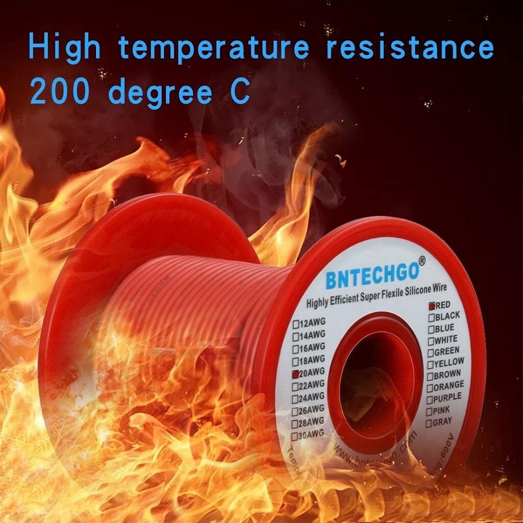 BNTECHGO 20 Gauge Silicone Wire Spool 100 Ft Red Flexible 20 AWG Stranded Tinned