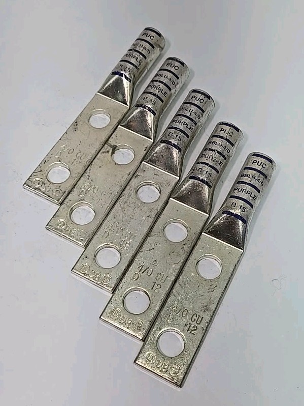 Lot of 5 – Penn-Union PUC BBLU-4/0D 2-Hole Copper Crimp Lug Purple