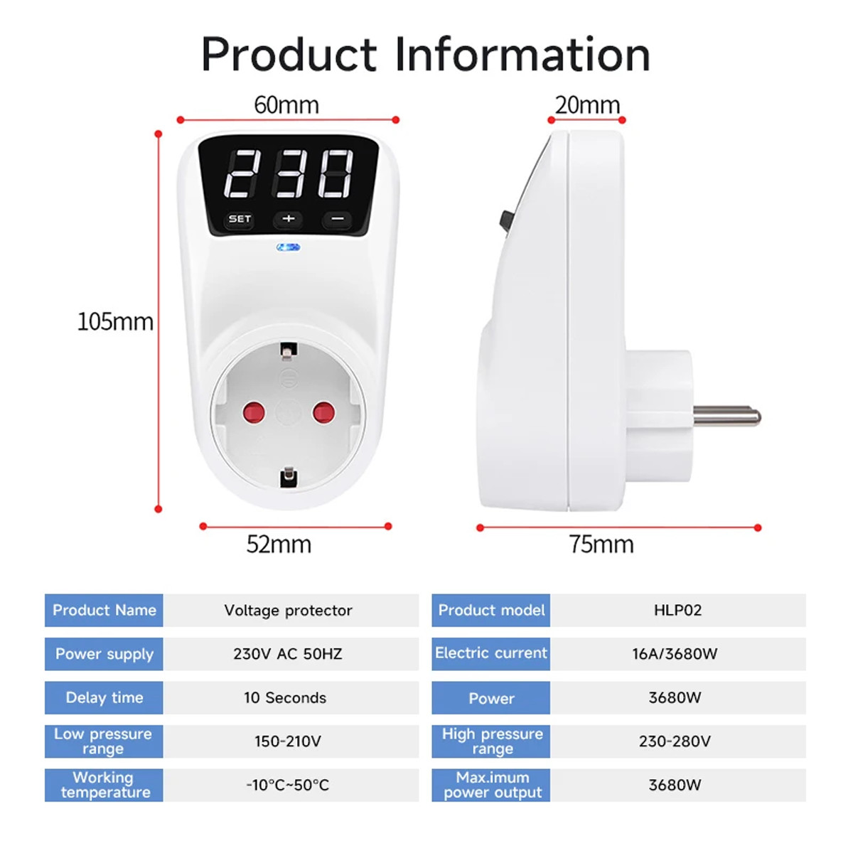 GEYA Over Voltage Surge Protector Switch Automatic Reset 16A 230V EU Socket NEW