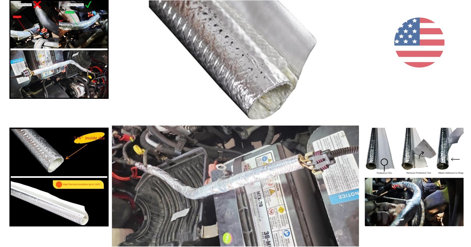 Self-Wrap Aluminum Heat Reflective Sleeve – 6mm x 39″ for Auto Wiring Protection