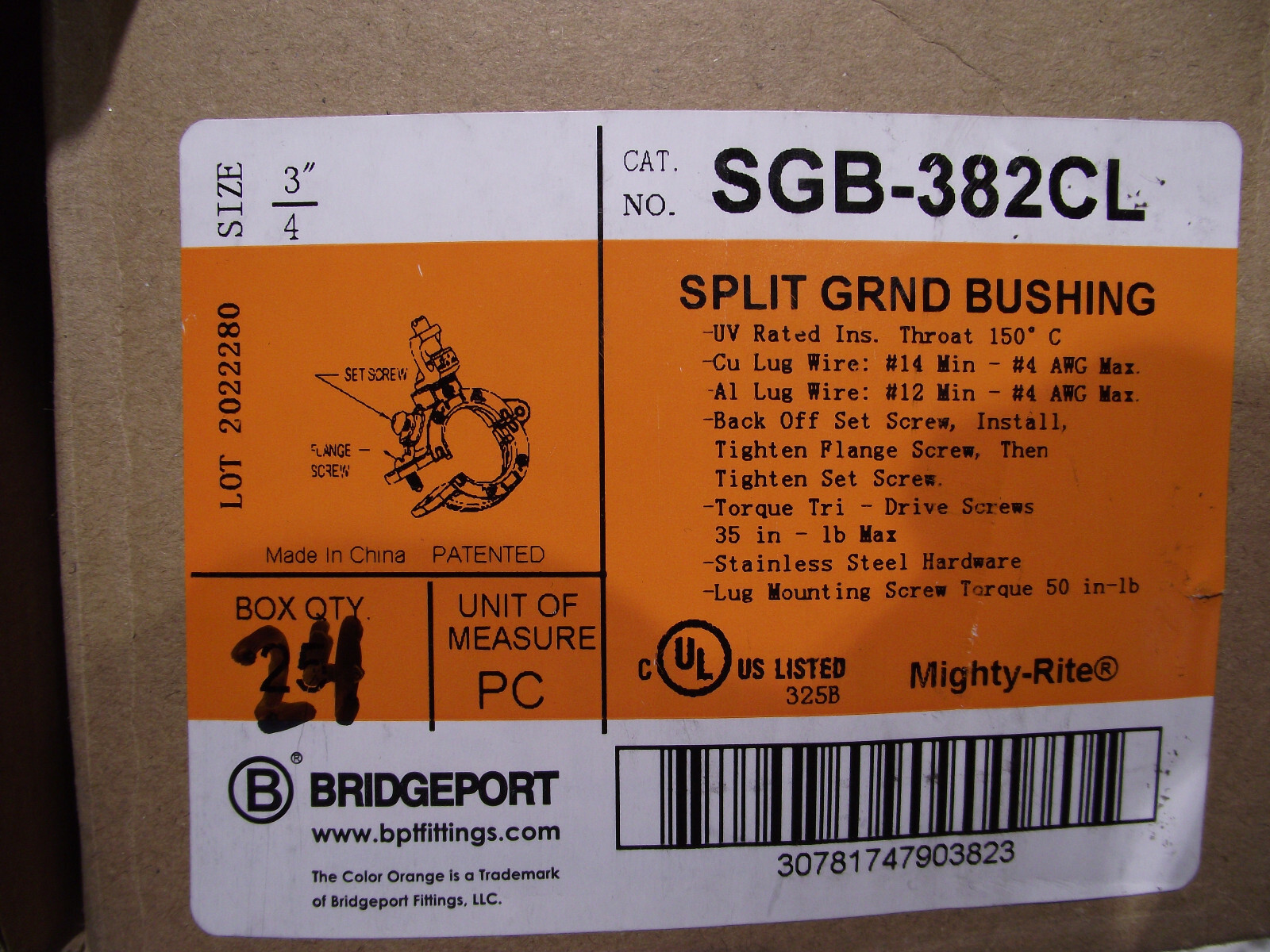 24 BRIDGEPORT SPLIT GROUND BUSHINGS SGB-382CL
