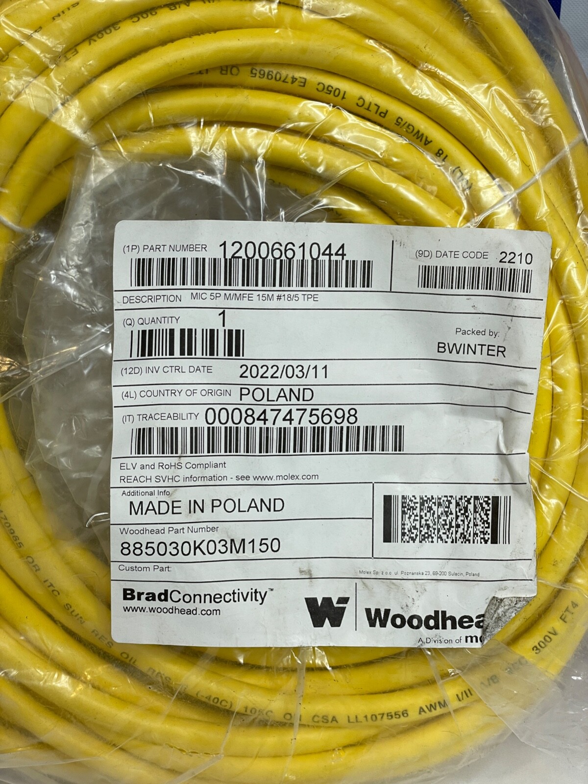 Brad Connectivity 1200661044 Cordset Micro Change Extension 5P