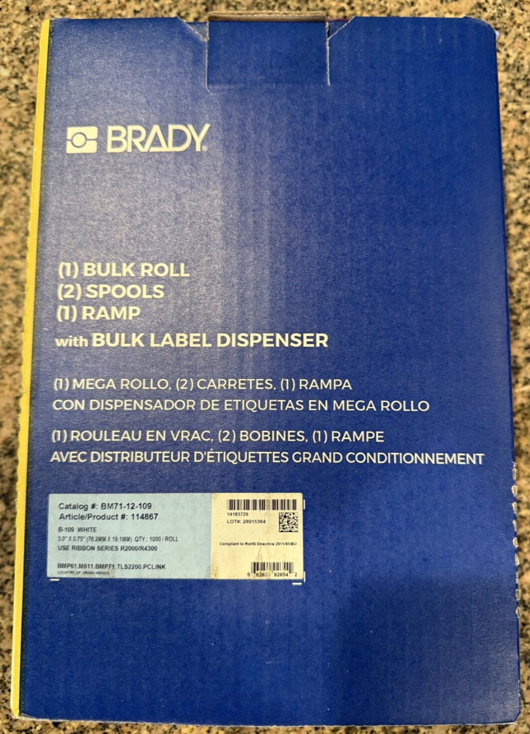 Brady BM71-12-109 ~ (Qty 1000 Roll) ~ 3″ x .75″ ~ Product 114867 ~ B-109 ~ New