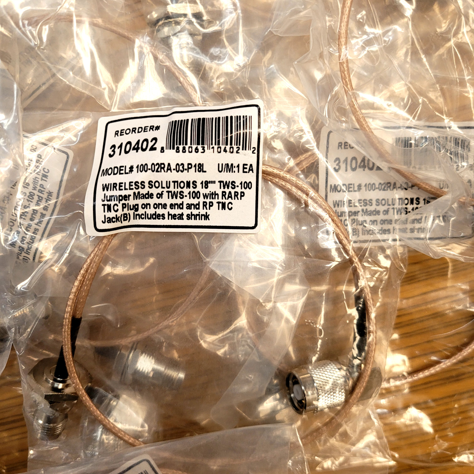 Wireless Solutions 100-02RA-03-P18L, TWS-100 Jumper, RARPTNC Plug, RPTNC Jack