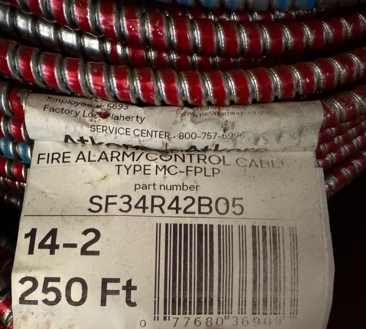 MC Glide Fire Alarm control cable,TYPE MC-FPLP, 14-2, 250 ft, PART No SF34R42B05