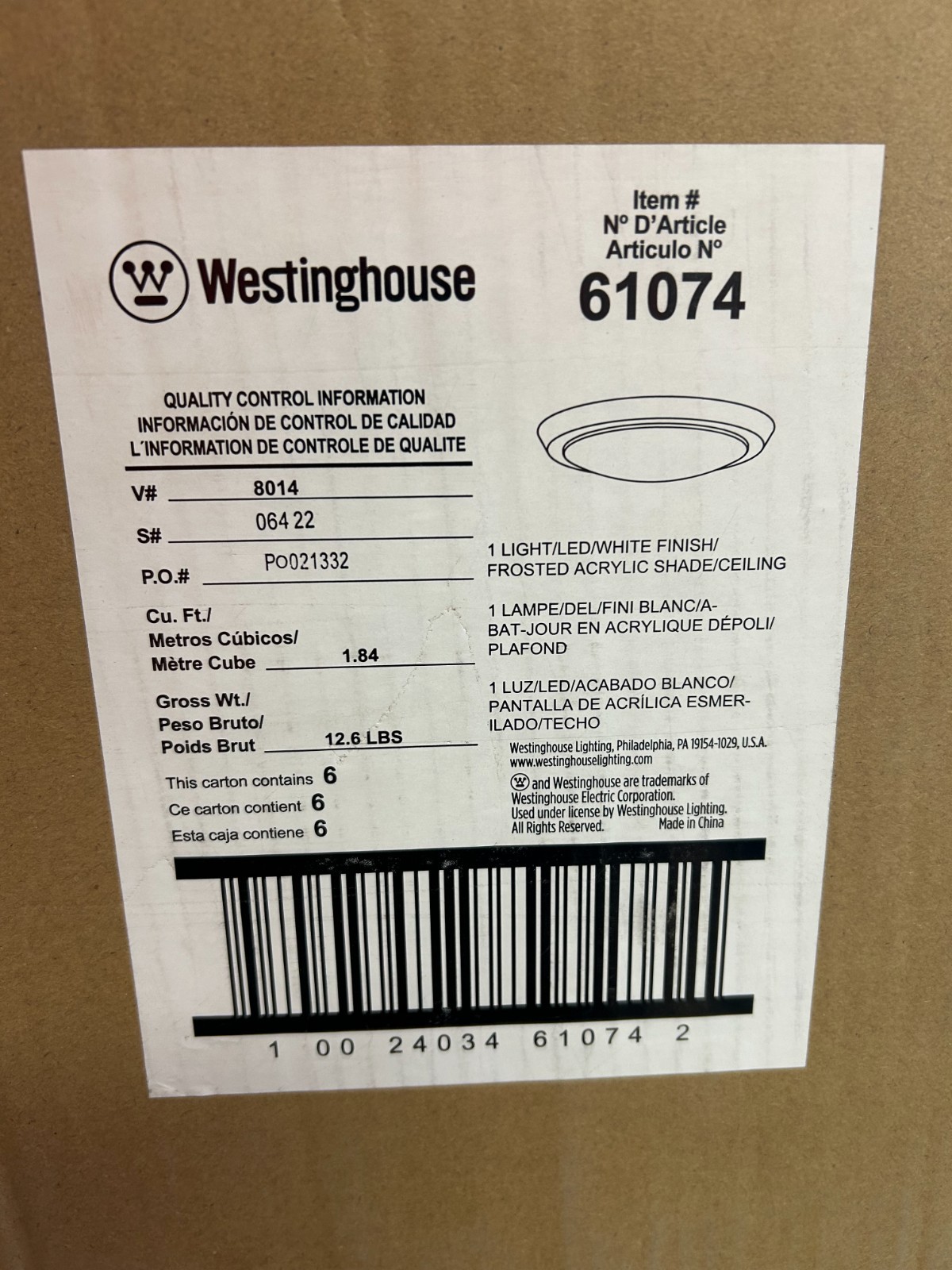 Westinghouse 61074 LED Flush Mount Ceiling Fixture 20 Watt 120 Volts (Lot of 6)