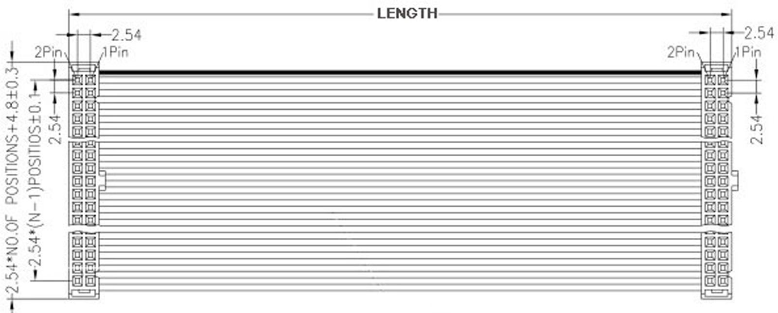 2Pcs 2.54mm Pitch 2x3Pin 6 Pin 6 Wire IDC Flat Ribbon Cable Length 40cm