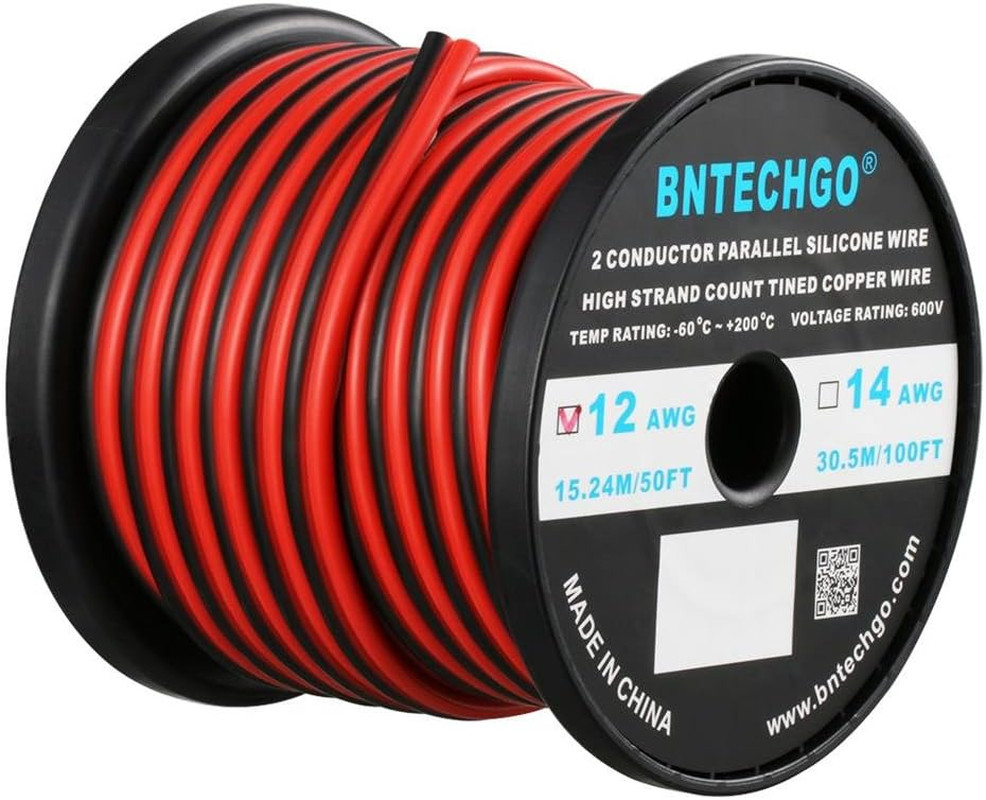 BNTECHGO 12 Gauge Flexible 2 Conductor Parallel Silicone Wire Spool Red Black Hi