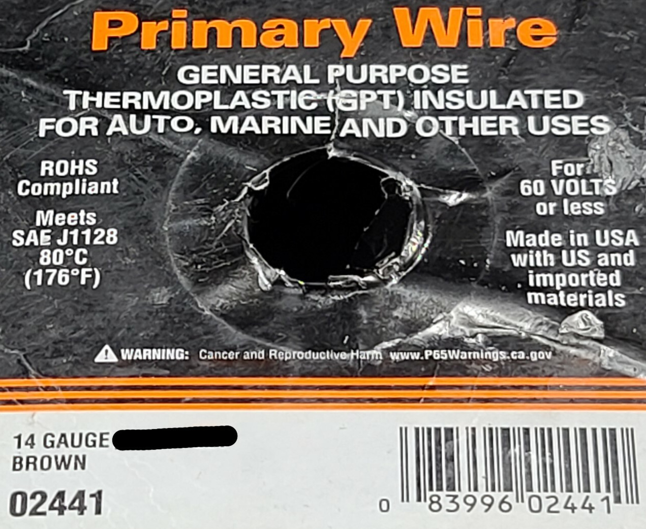 East Penn #14awg GPT PVC Automotive/Marine Primary Lead Wire 60V/80C Brown/100ft