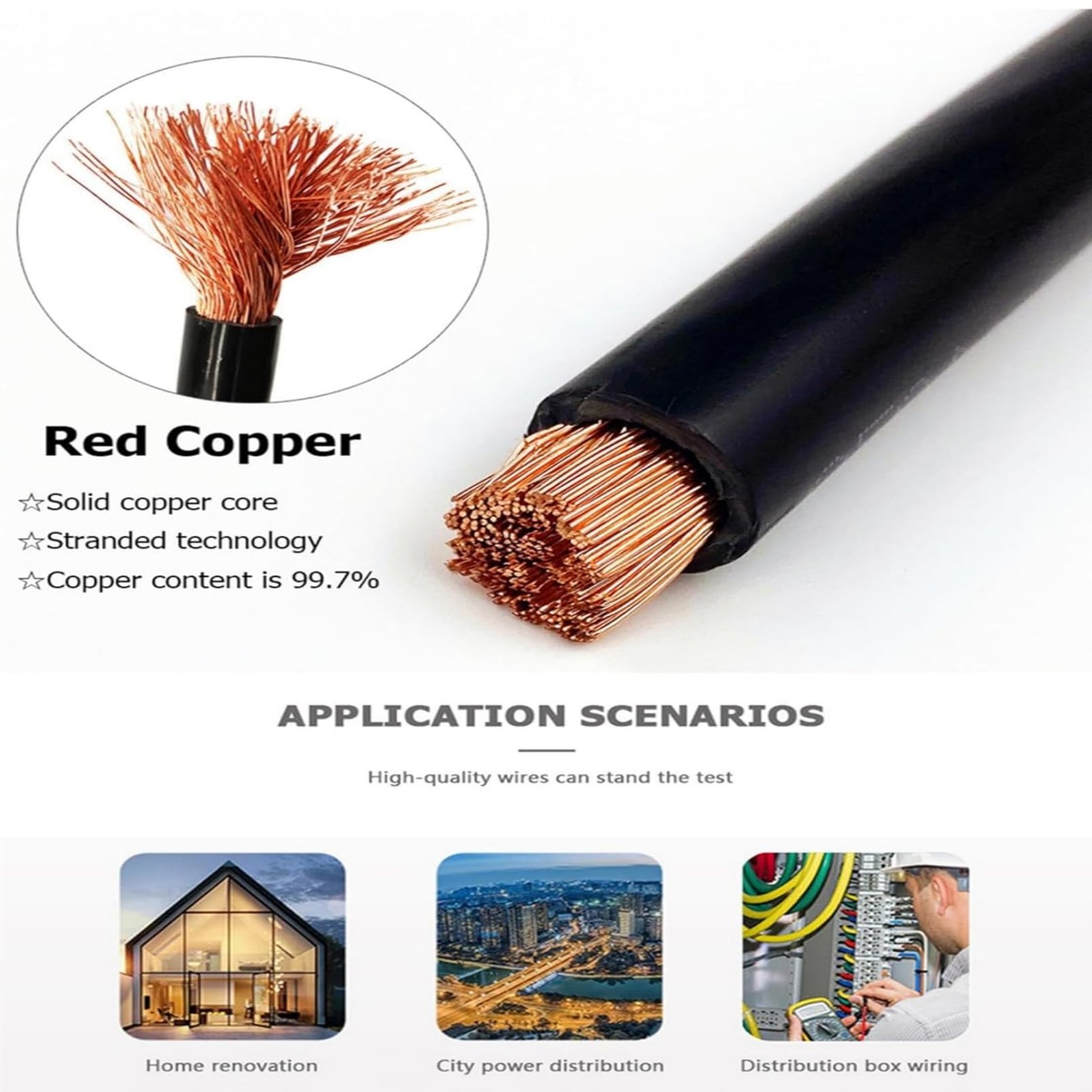 10 Gauge Wire, 10ft Flexible Tinned Copper, Battery Inverter, Black Red