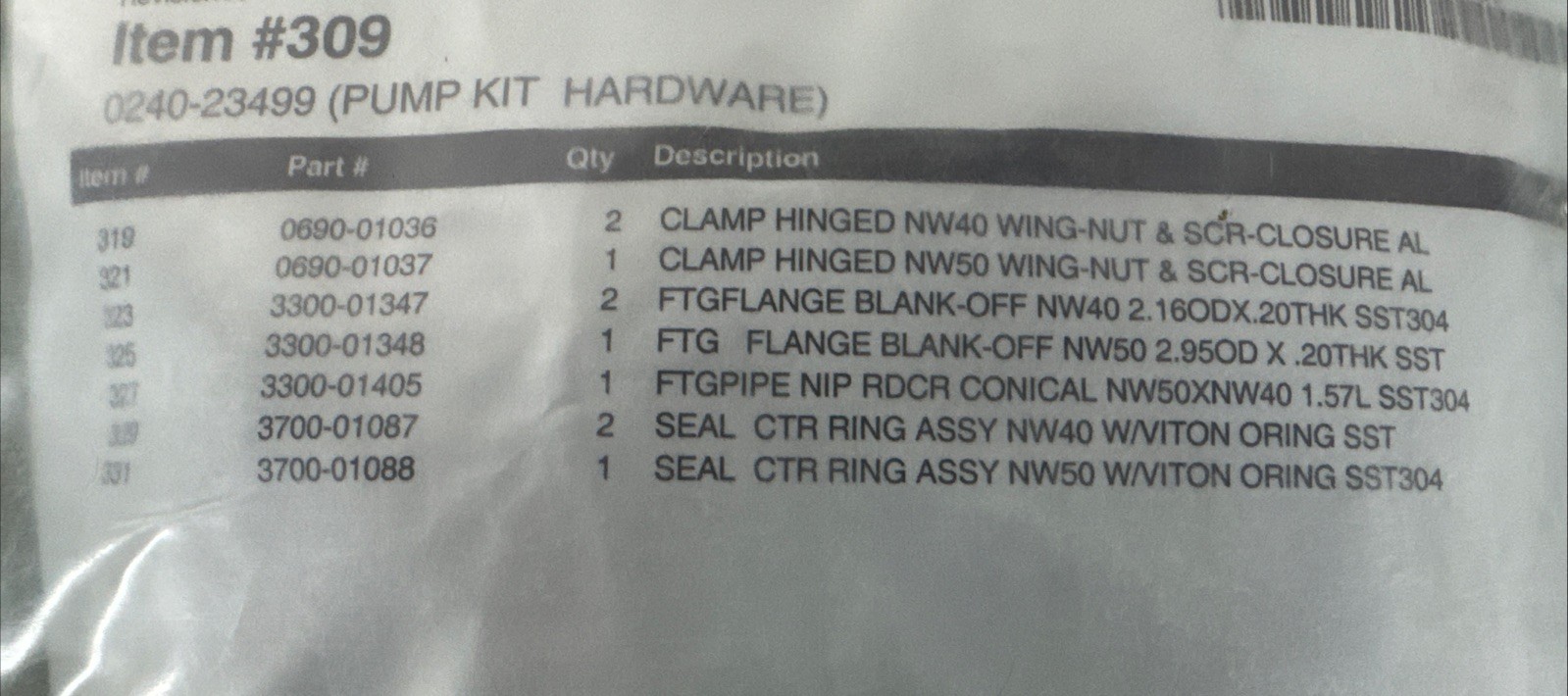 New-Sealed, AMAT 0240-23499 Pump Kit Hardware, 300521-PE Intel Fab 11 #309