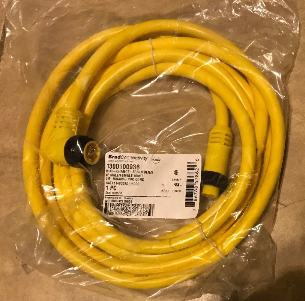 Molex Brad Connectivity 4 Pin Male to Female Mini Change 16 AWG Cord DC NEW 3M