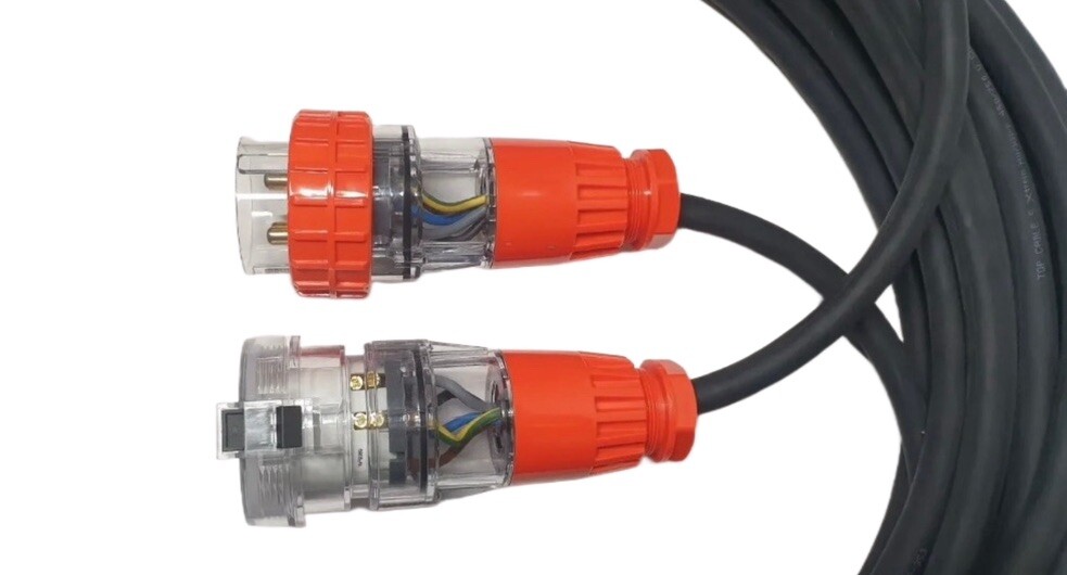 50 Amp 25m Extension Lead, 3 Phase, 4 pin, 415V 50A 25mt Cable 10mm² Rubber 3Ph
